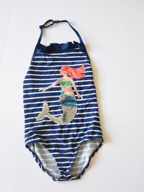Mini Boden Girls Mermaid Swimsuit 8-9Y Blue Stripe Color Change Sequin 134cm